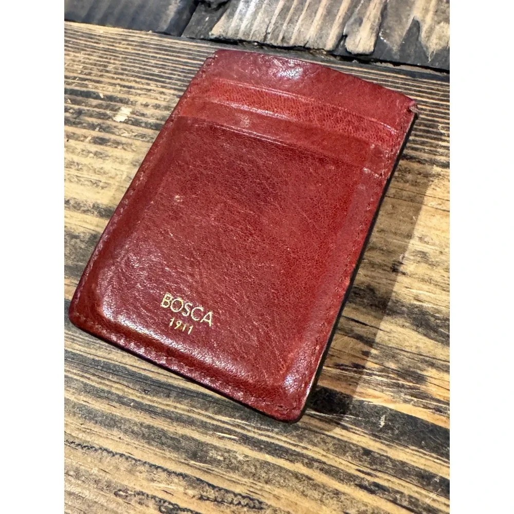 Bosca 1911 Cognac Leather Magnetic Money Clip Front Pocket Card Case Wallet Mens